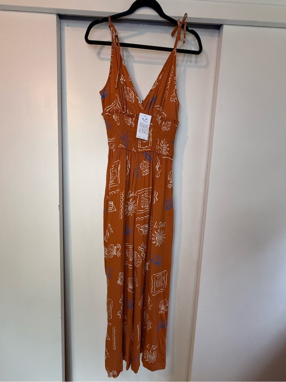 Patrons of Peace Rust Jumpsuit with White Print - Picture 2 of 15